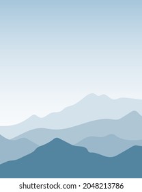 Fantasy on the theme of the morning landscape, sunrise in the mountains, panoramic view, vector illustration.