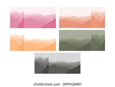 Fantasy on the theme of the morning landscape, sunrise in the mountains, panoramic view, vector illustration. mountains set