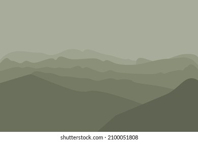 Fantasy on the theme of the morning landscape, sunrise in the mountains, panoramic view, vector illustration