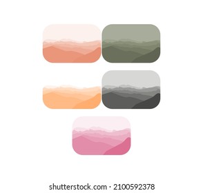Fantasy on the theme of the morning landscape, sunrise in the mountains, panoramic view, vector illustration. mountains set