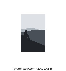 Fantasie zum Thema Morgenlandschaft, Sonnenaufgang in den Bergen, Panoramasicht, Vektorgrafik