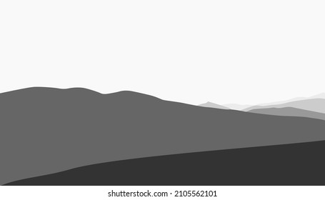 Fantasy on the theme of the morning landscape, sunrise in the mountains, panoramic view, vector illustration