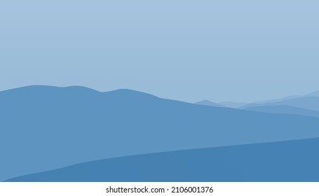 Fantasy on the theme of the morning landscape, sunrise in the mountains, panoramic view, vector illustration