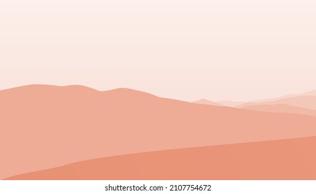 Fantasy on the theme of the morning landscape, sunrise in the mountains, panoramic view, vector illustration