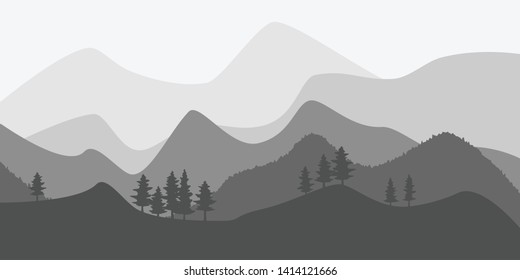 Fantasy on the theme of the mountain landscape, black and white landscape
