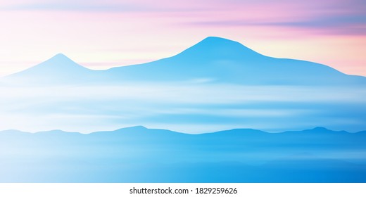 Fantasy on the theme of the mountain landscape. Mount Ararat at sunrise. Vector illustration, EPS10