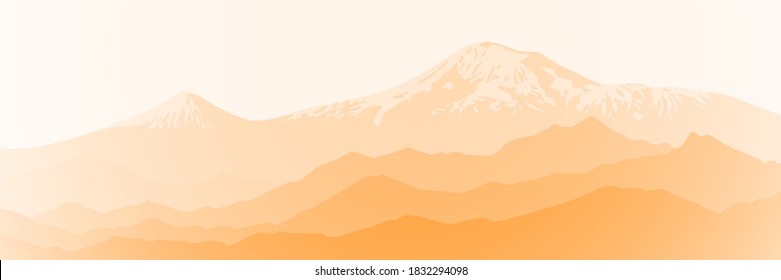 Fantasy on the theme of the mountain landscape. Mount Ararat at sunrise. Vector illustration, EPS10