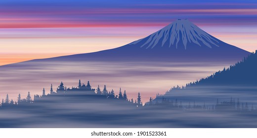 Fantasie zum Thema der Berglandschaft, Sonnenuntergang. 
