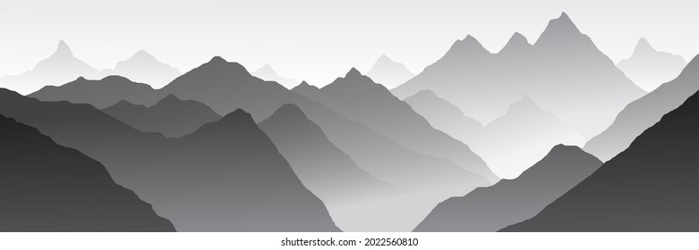 Fantasía sobre el tema del paisaje montañoso, blanco y negro