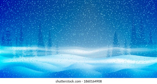 Fantasy on the theme of the winter landscape. Falling snow, forest and blizzard. Vector illustration.