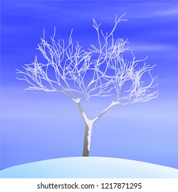 Fantasy on the theme of winter, a lonely tree against the blue sky, frost on the branches, vector illustration, EPS10