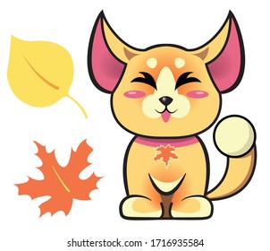 Fantasy orange creature with leaves. Vector illustration on white background.