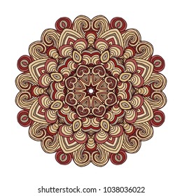 Fantasy ornament done in kaleidoscopic style. Vector geometric circle element.  Mandala for decoration holiday cards, background and sites. Kaleidoscope, medallion, yoga, India, arabic