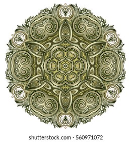 Fantasy ornament done in kaleidoscopic style with seamless pattern. Geometric circle vector image.