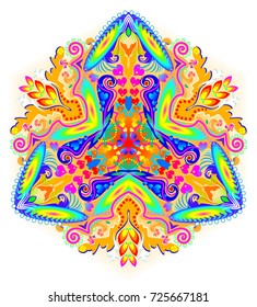 Fantasy ornament done in kaleidoscopic style. Stylized illustration of flower. Geometric vector image.