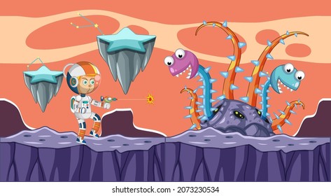 Fantasy outer space scene in cartoon style illustration