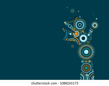 Fantasy painted hand with bright ethnic ornament of circles and dots. Isolated on blue background. Creative event, festival, holiday, party, exhibition, show placard or poster. Magic vector concept