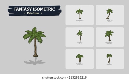 Fantasy Palm trees set game assets - Isometric Vector Illustration