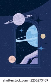 Fantasy parallel universe portal background with planets and stars in the background