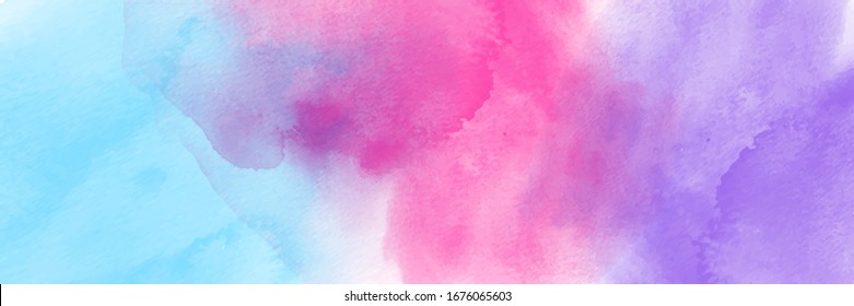 Fantasy pastel light blue, pink and purple watercolor for background. Stain artistic vector used as being an element in the decorative design of header, brochure, poster, card, cover or banner.