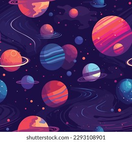 Fantasy Pattern Planets in a Starry Galaxy Universe, Illustration of Cosmic Landscape with Stars and Planets.
