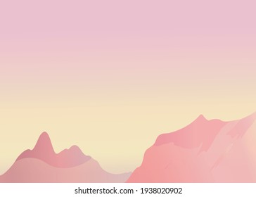 A fantasy pink sky background with overlapping mountain ranges bathed in soft sunrise light. This vector illustration captures a serene and dreamy morning landscape full of gentle warmth and color.
