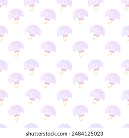 Fantasy pink umbrella seamless pattern pastel vector background. candy texture . Fairy paradise realistic soft cloudy sunset landscape. Sweet dream illustration painting design