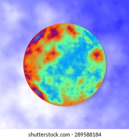 Fantasy planet earth over sky and clouds background, vector illustration.