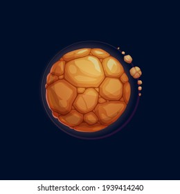 Fantasy planet, far alien world, satellite in space isolated flat cartoon icon. Vector asteroid, habitable place with brown desert soil surface, mystery globe. Galaxy exoplanet, deep space planet