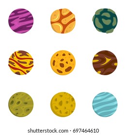 Fantasy planet icons set. Flat set of 9 fantasy planet vector icons for web isolated on white background