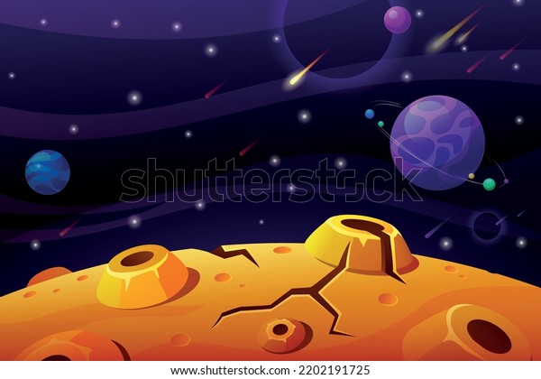 Fantasy\
planet landscape. Cartoon space game\
background