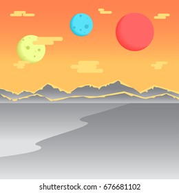 fantasy planet landscape in flat illustration