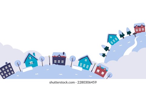 Fantasy planet web banner illustration in winter landscape (with space for your design and text) 