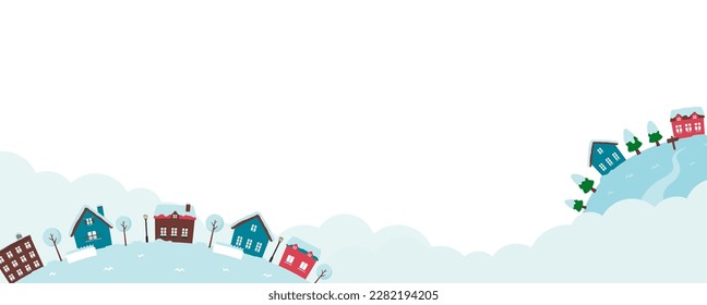 Fantasy planet web banner illustration in winter landscape (with space for your design and text) 
