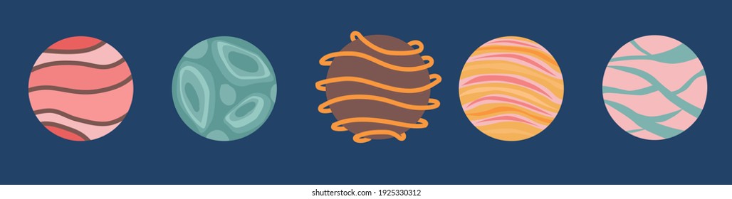 Fantasy planets set on blue bg vector illustration