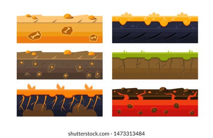 Fantasy Platforms Set, Soil Layers for Mobile or Computer Games User Iinterface Vector Illustration