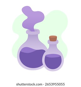 Garrafas de poção de fantasia brilhando com magia, poção borbulhando com encanto encantador, poção evocando maravilha e feitiçaria
