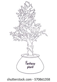 Fantasy potted plant, line drawing.
