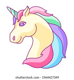 Fantasy pretty unicorn with colorful mane. Fairytale creature illustration.