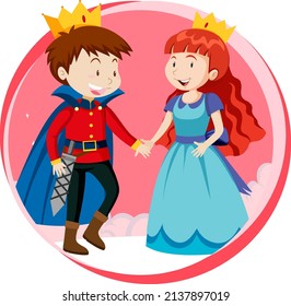 Personaje de príncipe y princesa fantasía sobre ilustración de fondo blanco