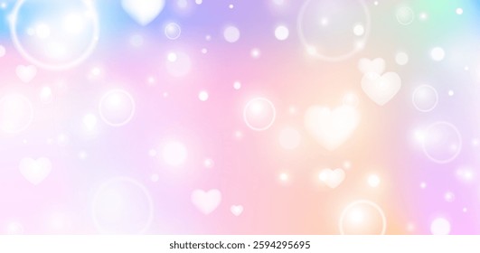 Fantasy princess background with stars, lights and glow. Vanilla sky. Kawaii unicorn wallpaper on hologram backdrop with fantasy glares. Premium vector.