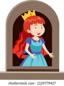 Fantasy princess character  by the window on white background illustration
