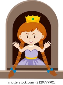 Fantasy princess character  by the window on white background illustration