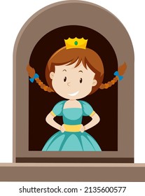 Carácter de princesa fantasía en la ventana de la ilustración de fondo blanco