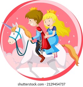 Fantasy princess character riding a unicorn on white background illustration
