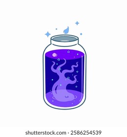 Fantasy purple liquid jar isolated in white background