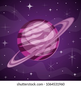 Fantasy Purple Planet
on Outer Space Background. Vector Illustration for Game Design
