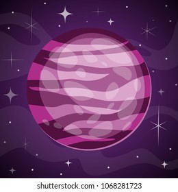 Fantasy Purple Planet
on Outer Space Background. Vector Illustration for Game Design
