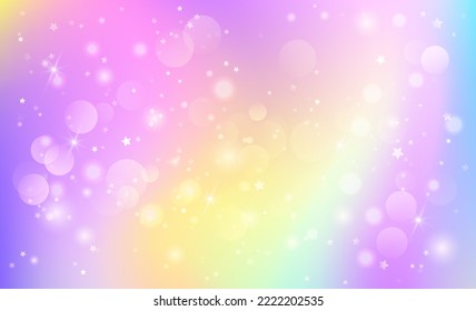 Fantasy rainbow background in sparkling stars for design. Vector illustration for children.