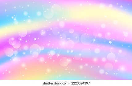 Fantasy rainbow background in sparkling stars for design. Vector illustration. Vector illustration for children.
